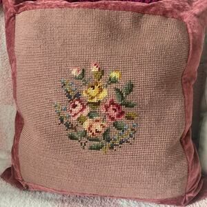 Vintage handmade pink velvet throw pillow